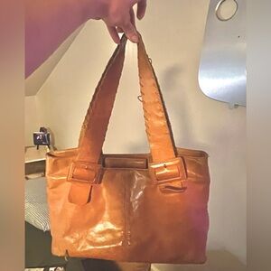 Franklin Covey Genuine Leather Buckle Shoulder Bag purse in Cognac Brown tan